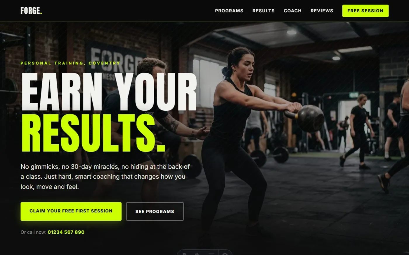 Forge Fitness Coaching, a sample personal trainer website we designed